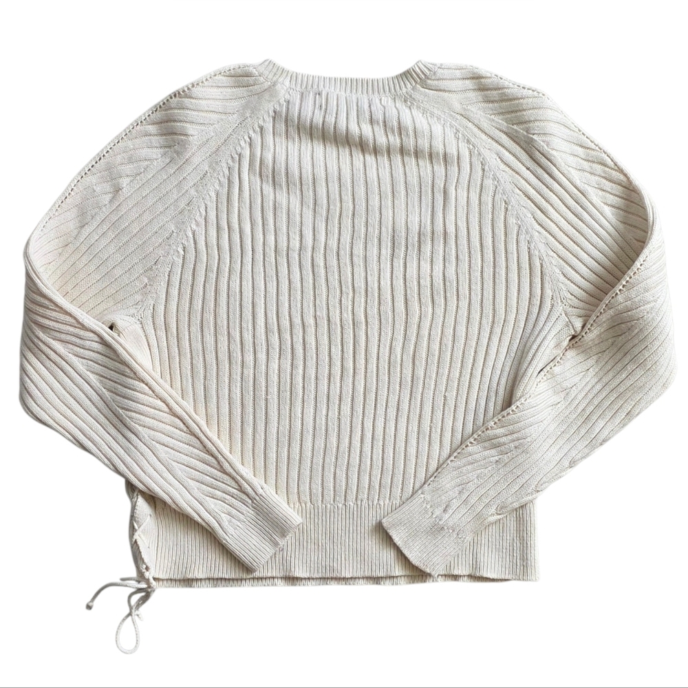 Lauren Ralph Lauren XS  Lace Up Ribbed Knit Sweater Boho Extra Small - Picture 5 of 8